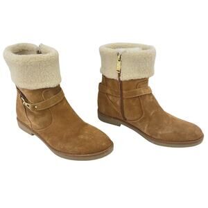 Tommy Hilfiger Tan Suede Shearling Faux Fur Fold Over Boots Women’s 9.5 Preowned